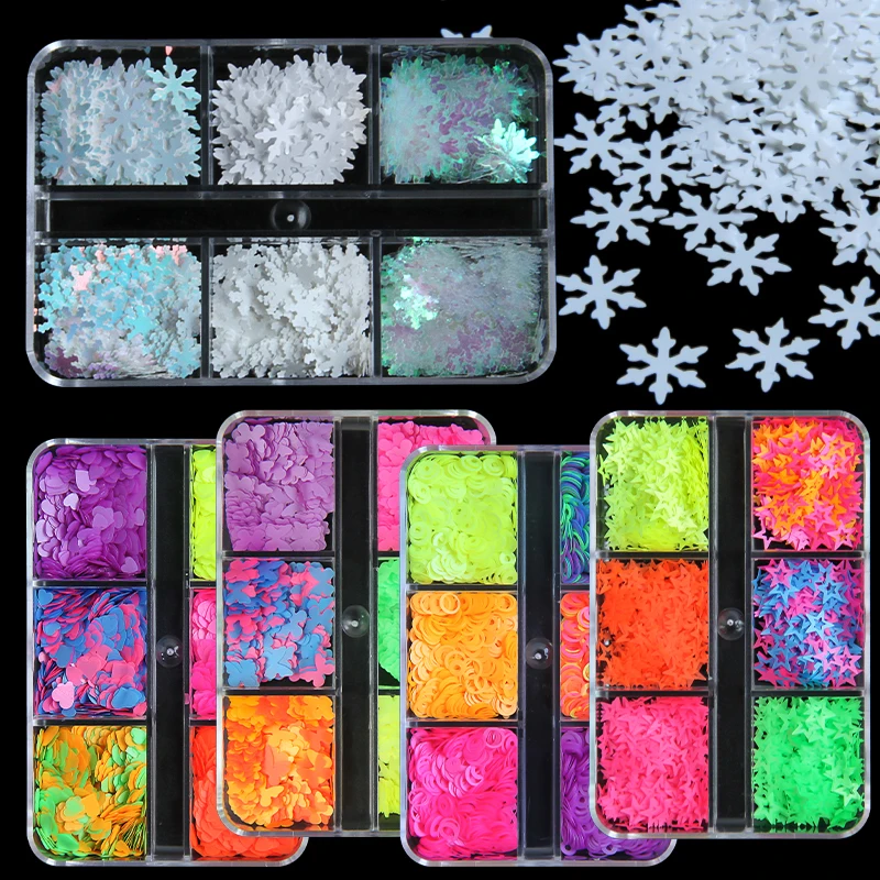 6 ячеек флуоресцентный ноготь блестки 3D голографическая бабочка звезда снежинка