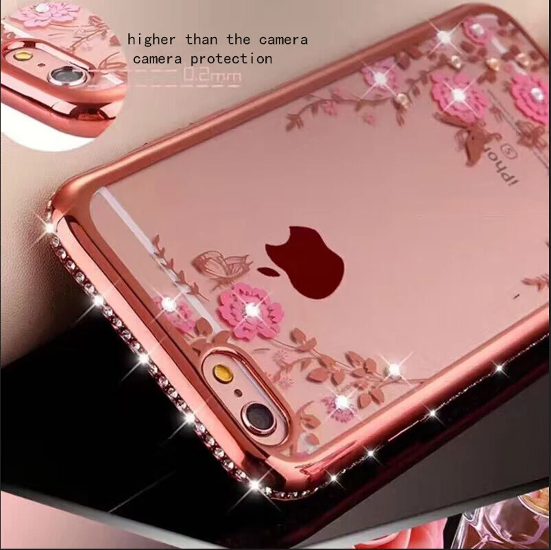 Роскошный цветочный чехол с алмазной рамкой для iPhone XR XS MAX 4 SE 5 5S 6 6S 7 8 Plus X