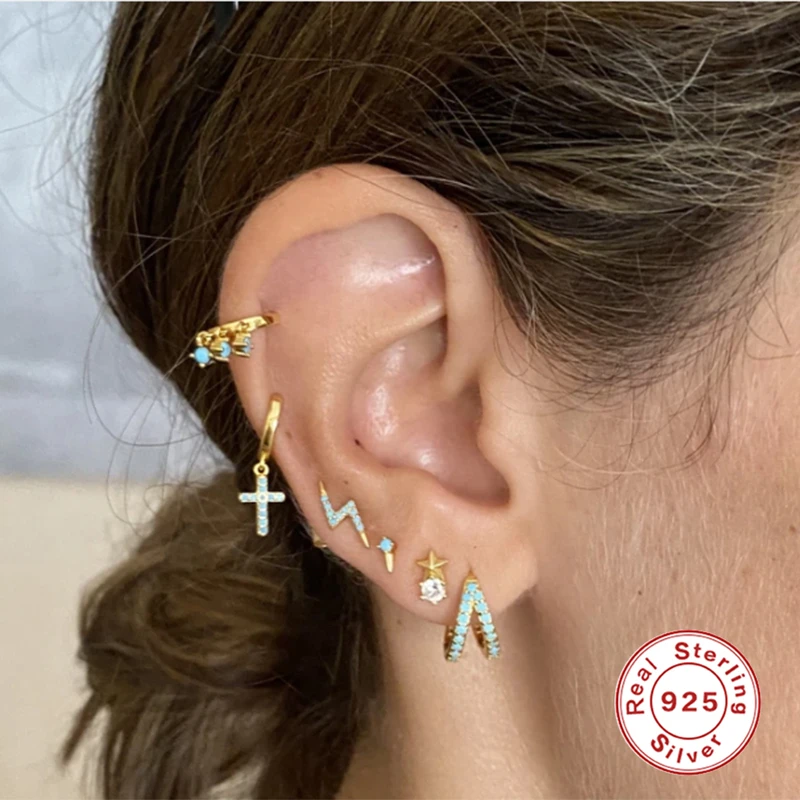 

Aide Huggie Earrings 925 Sterling Silver Hoop Earrings for Women Turquoise Pendientes Aretes Piercing Earings Luxury Jewelry