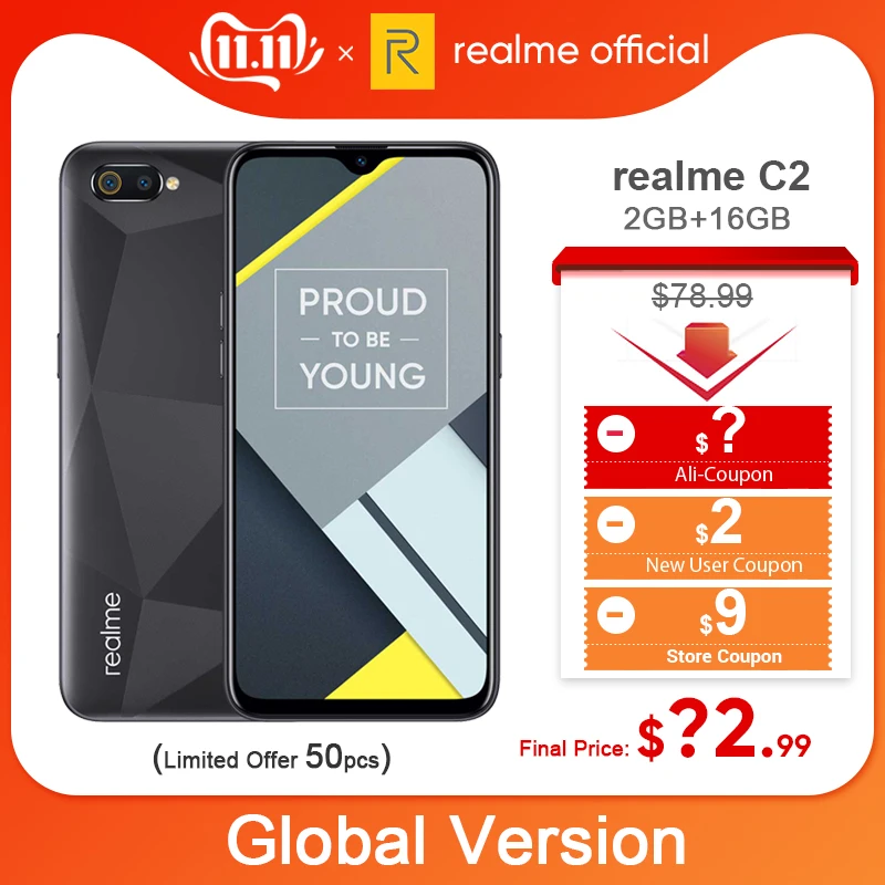 Смартфон realme C2 глобальная версия Helio P22 Восьмиядерный 6 1 дюйма полный экран 4000 мАч