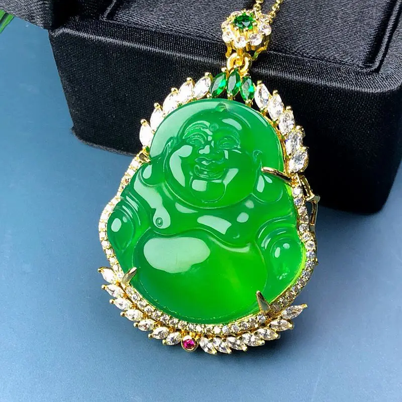 

Новый агат зеленый халцедон Будда Кулон Женская мода трендовая ожерелье кулон