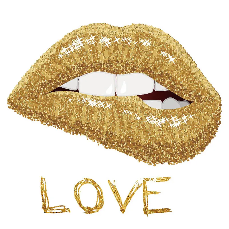 

Golden Sexy Lips Iron on Patches for Clothing LOVE Letters Iron on Transfer on Clothes Thermo Stickers Applique for T Shirt