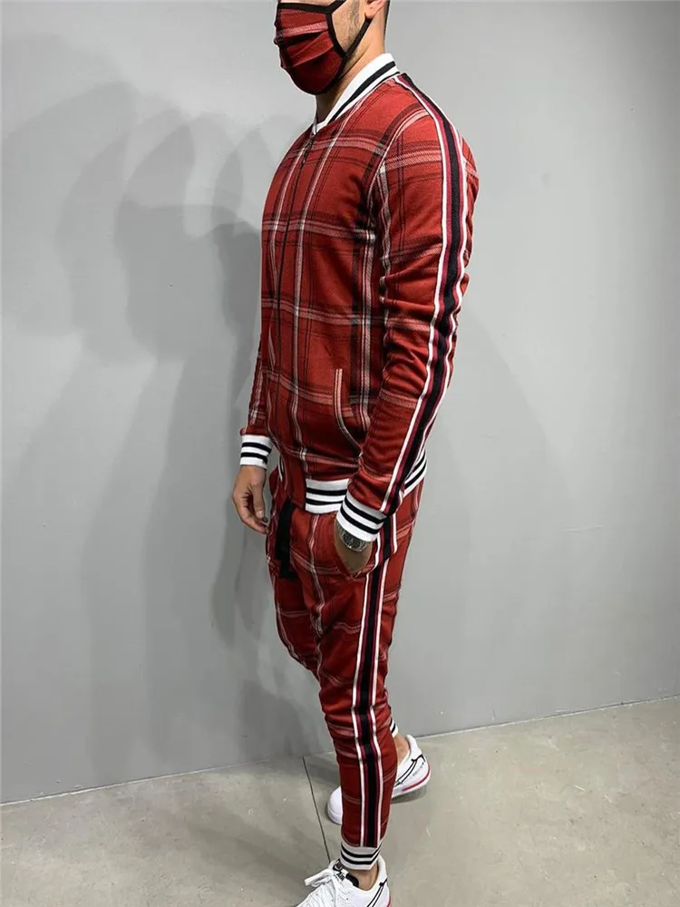 

New track suit men's sportswear men's suit zipper full jacket suit suit long sleeve striped coat pants gym men's suit