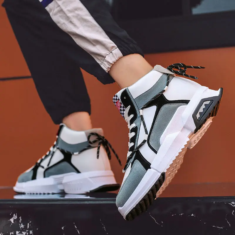 Новинка высокие мужские кроссовки на платформе модные кожаные дышащие обувь для