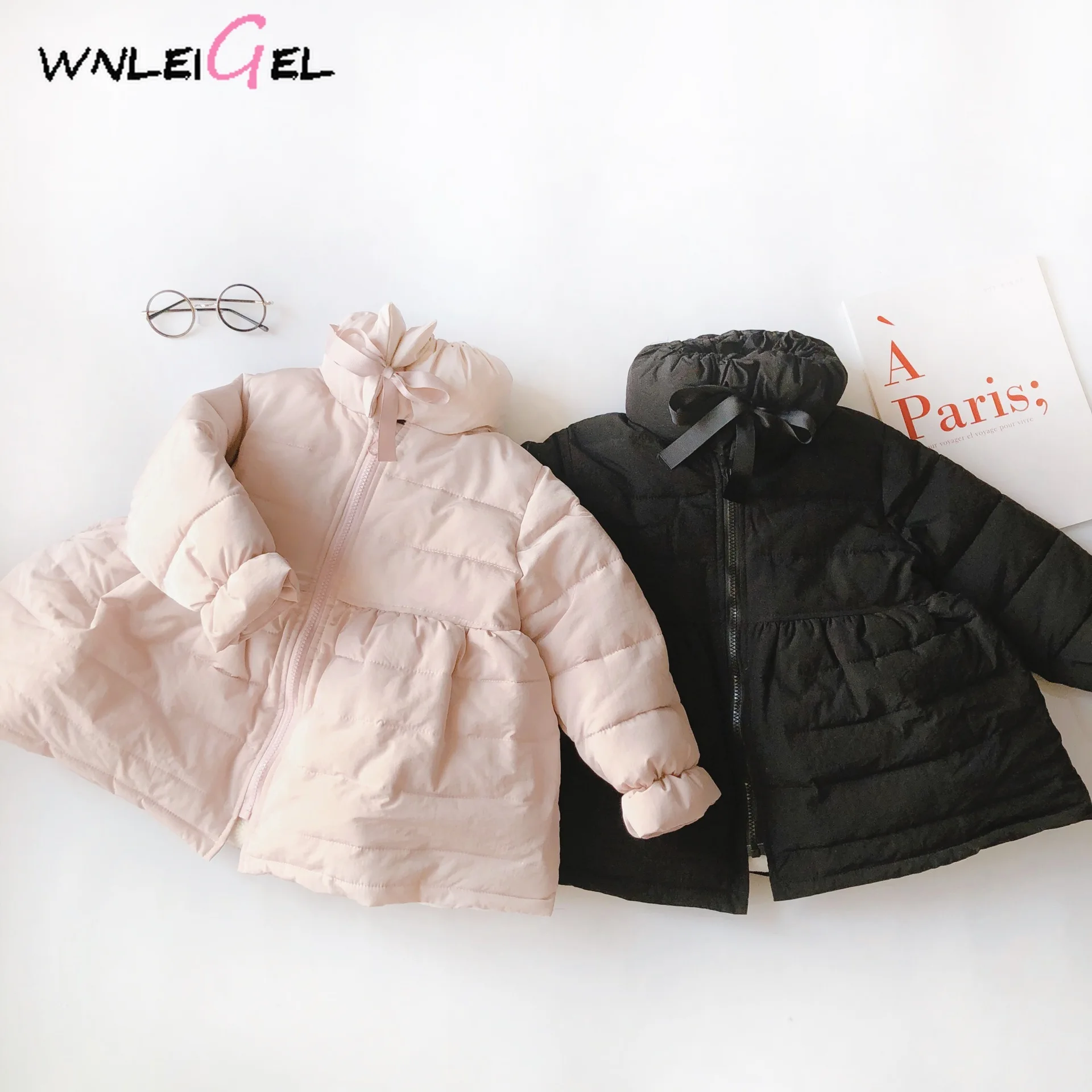 WLG/зимние парки для девочек детские розовые и черные плотные с высоким воротником