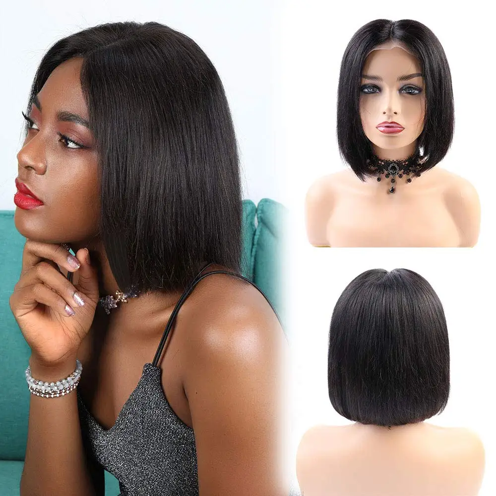 13х4 Боб термостойкие волокна волос Синтетический парик Русалочка черный цвет