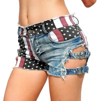 new sexy womens high waist hole jeans shorts american flag printed daisy duke ripped denim shorts