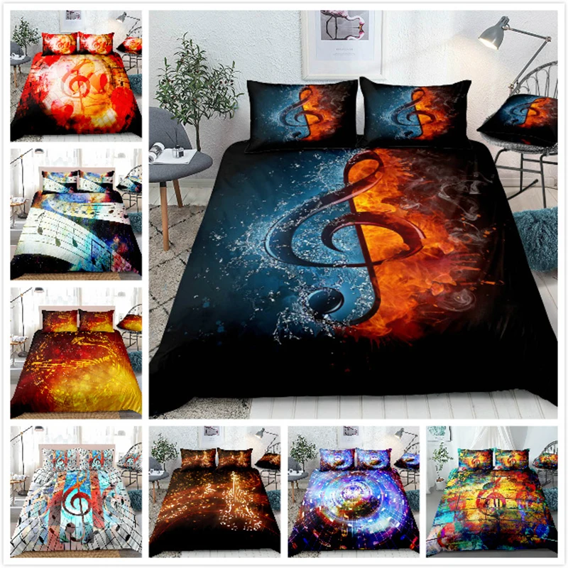 

3D Music Note Duvet Cover Bedding Set Beating Comforter Cover Kids Adult for Queen Full Size with Zipper Closure Pillowcase