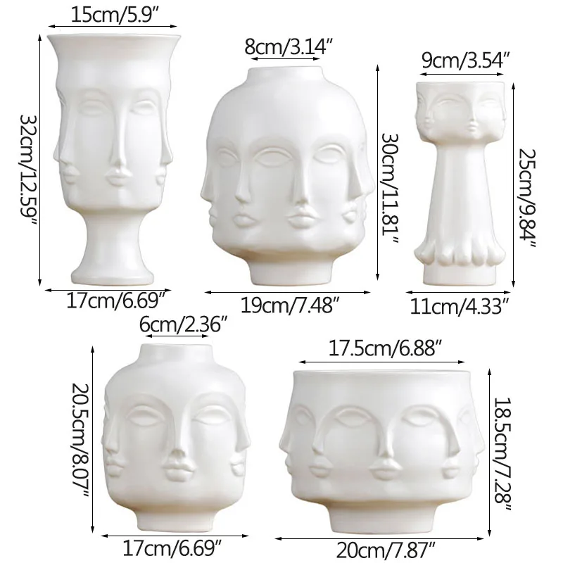 

White Porcelain Vase Abstract Human Face Vases Living Room Decoration Ornament Artware Home Supplier Flower Arrangement Crafts