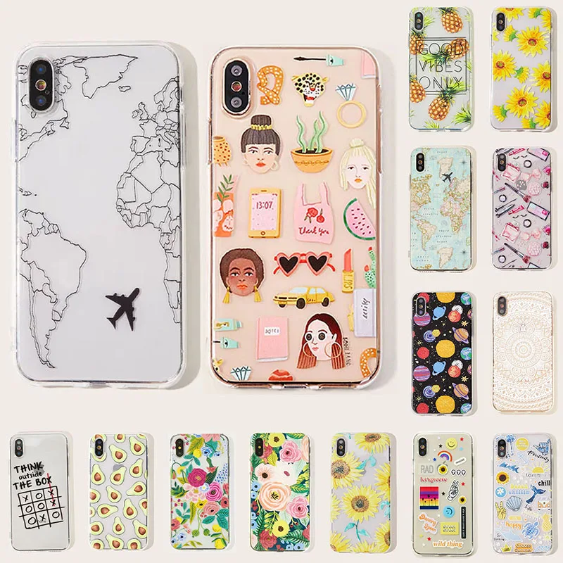 

Map animal starry sky iPhone Case Suitable For 6P/7/7P/XR/X/Xs/11/11Pro Max Shell TPU Protective Cover Soft Shell Phone case