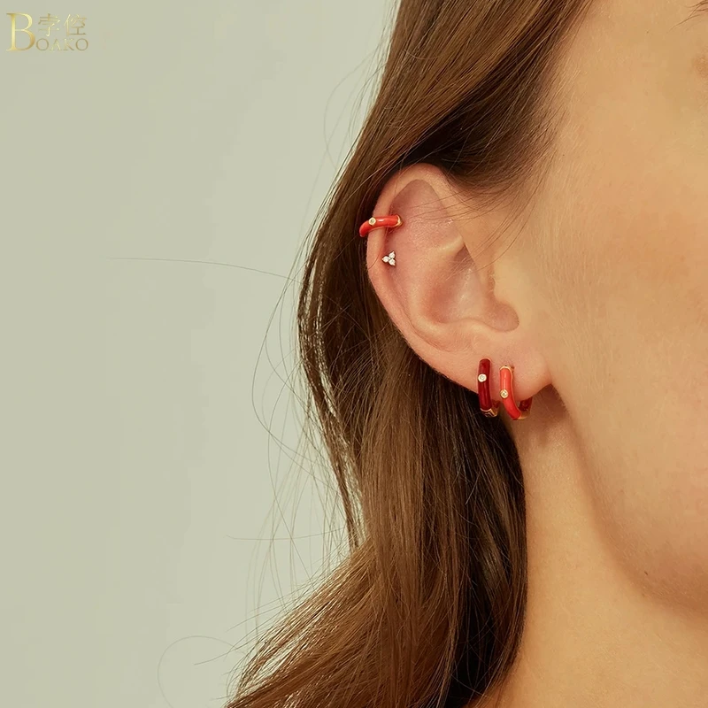 

BOAKO Ins 9 Colors Hoops Earrings For Women 925 Sterling Silver Earrings Dangle Piercing Oreille Fine Jewelry Pendientes #12.5