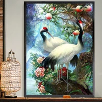 unisonju 5d diamond painting full square or round rhinestone crane bird under the peach tree diamond embroidery home decor art