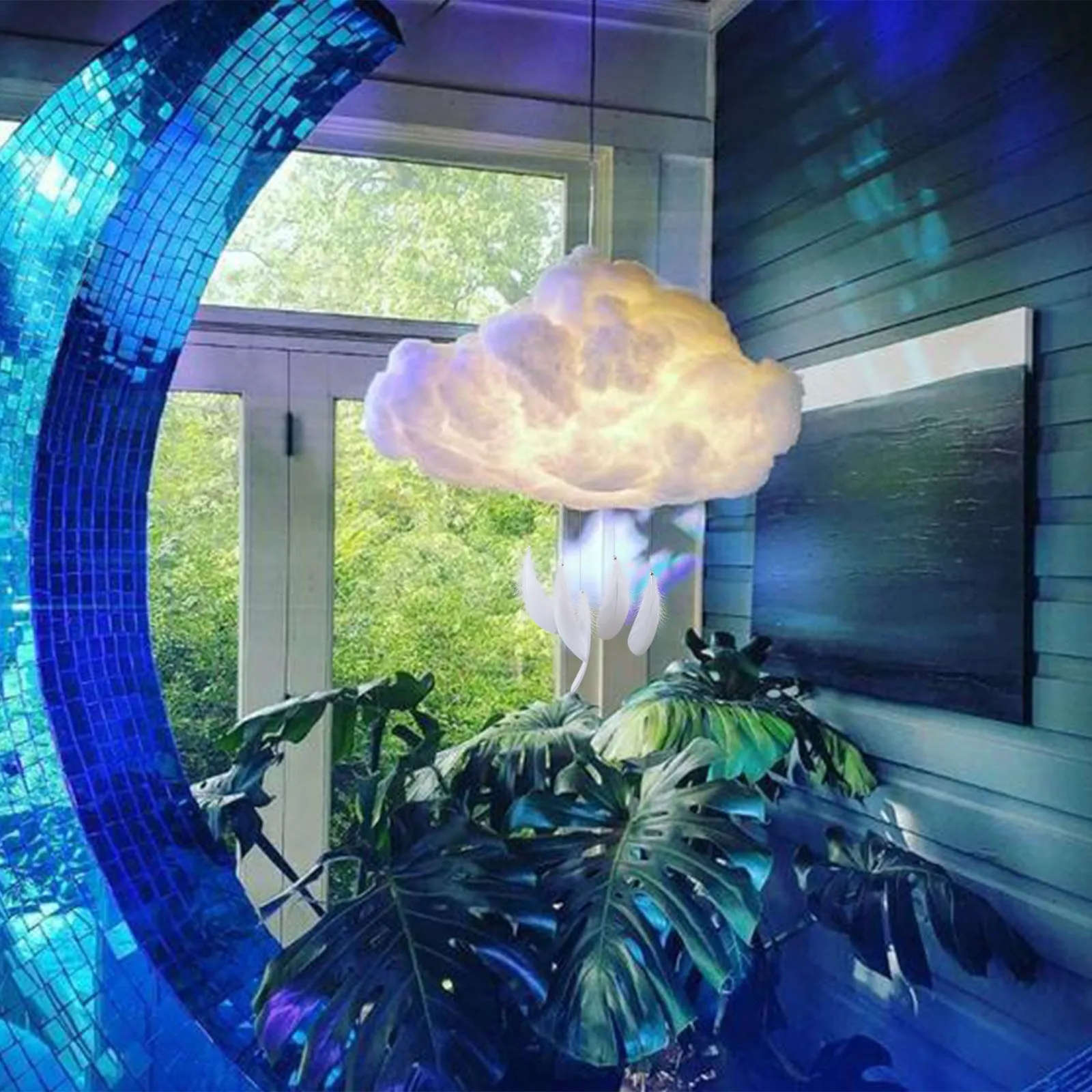 Светодиодный Ночные огни Синий Теплый белый хлопок облако Форма лампы DIY ручной