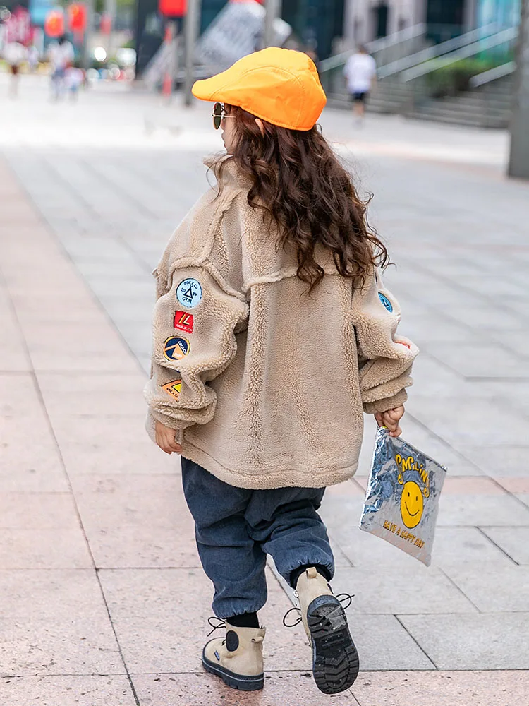 Girls Yangqi lambskin coat autumn and winter new children's girls plus velvet thickening fur coat