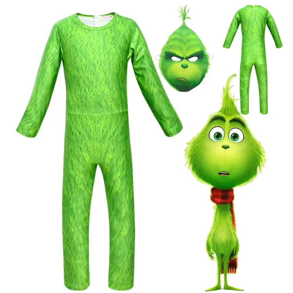 Детский костюм для косплея Grinch комбинезон выступлений шарф маска|Страшные