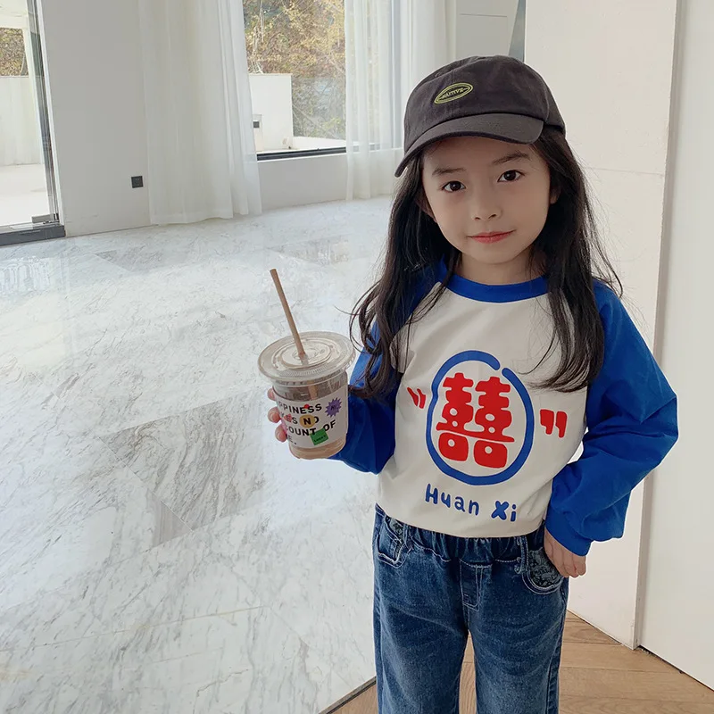 

Girls T-shirt spring new children's wear long sleeve T-shirt raglan sleeve casual top 11-109
