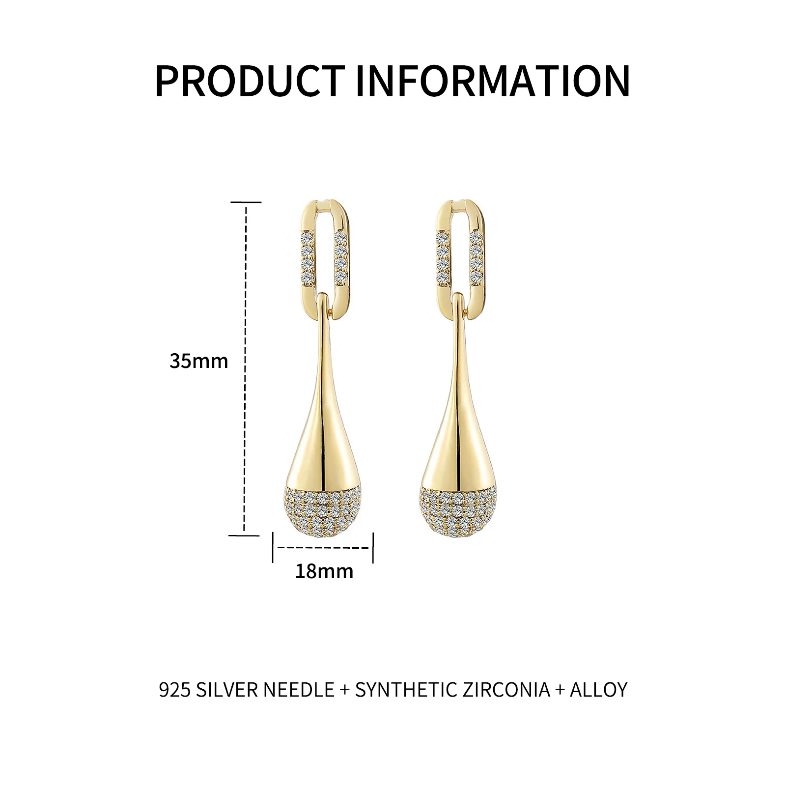 

Kemstone 925 Silver Pins Alloy Crystal Water Drop Gold Plated Female Dangle Earrings Gift Jewelry for Women