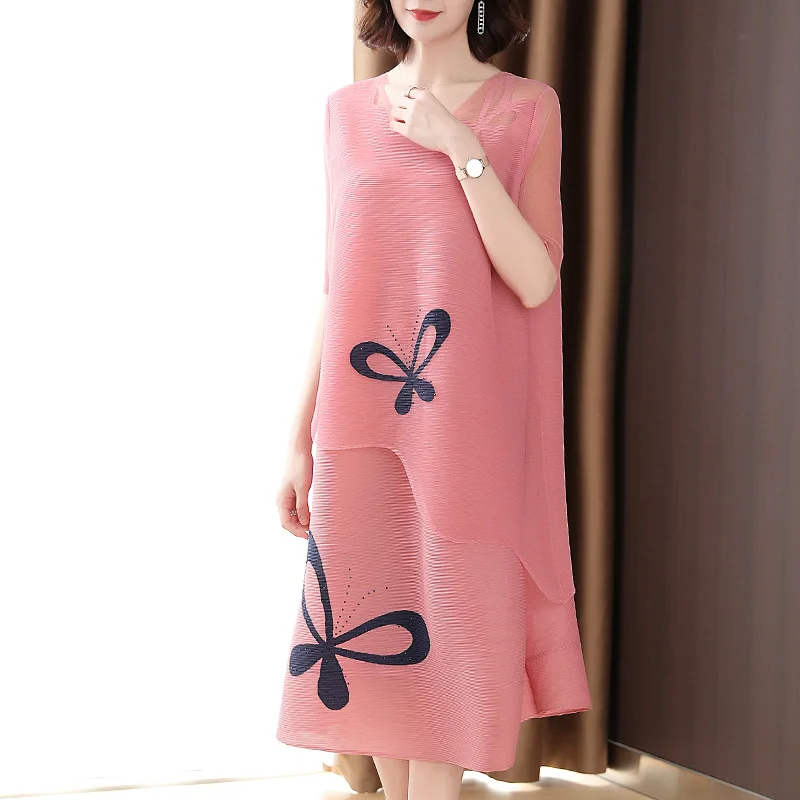 Плиссированное свободное платье миаке большого размера скрывающее живот