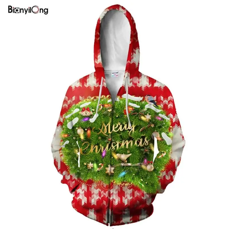Новинка 2019 мужская толстовка с капюшоном Рождественская 3D на молнии мужские и