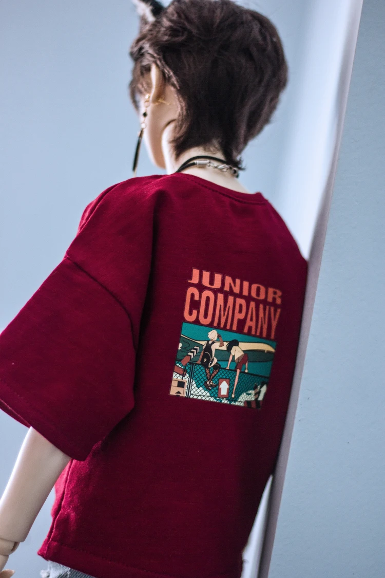 BJD doll clothes for 1/3 1/4 MSD DD Uncle size back printed silhouette loose-fitting T-shirt with 2 colors accessories |