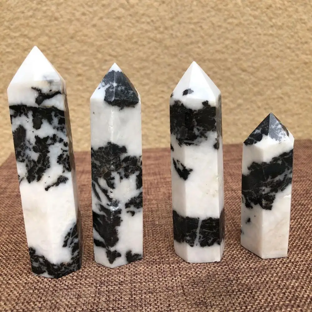 

Натуральный камень кристалл ТОЧКА исцеления обелиск черный и белый Зебра кварц палочка красивый орнамент для домашнего декора Пирамида