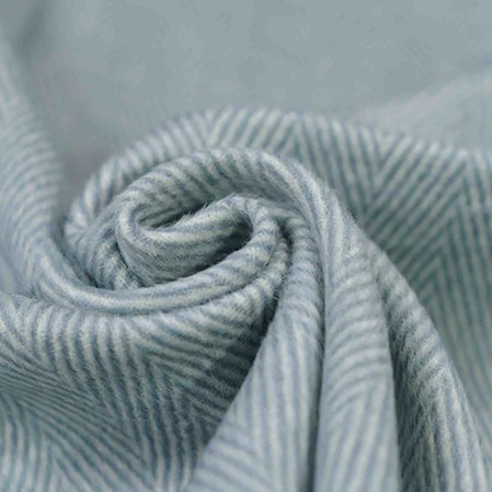 Светло голубая Двусторонняя шерстяная ткань с узором в елочку из шерсти и