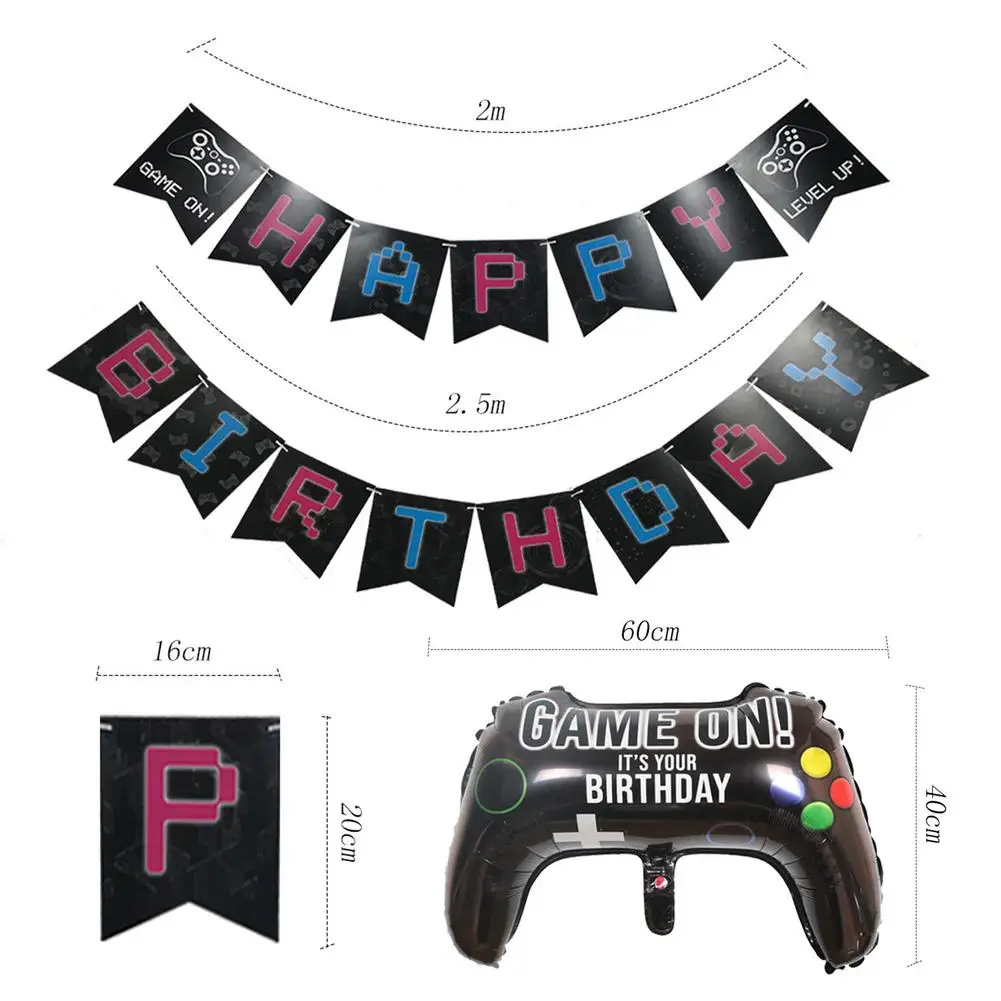 

Birthday Balloon Game Themed Birthday Party Decoration Set Flag Gamepad GAME ON Letter Balloon Birthday Gift Supplies