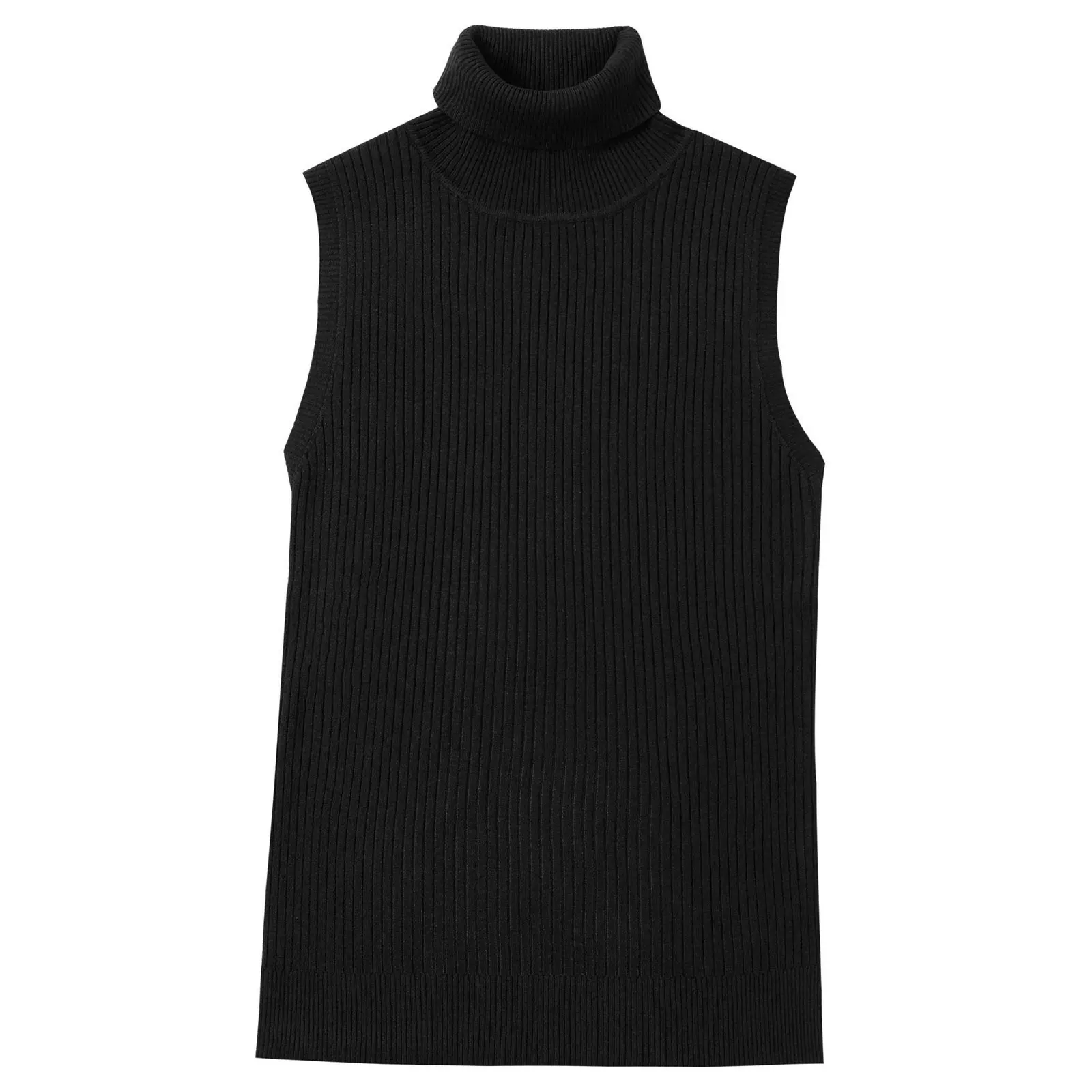 

Turtleneck Ribbed Jersey Sleeveless Women Sweaters Ladies Casual Solid Color Knitwear Stretchy Knitted Pullover Tank Top Vests