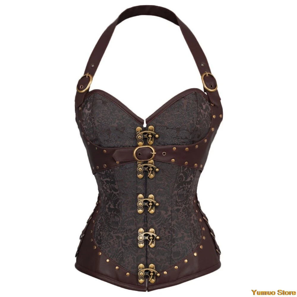 

2021 Gothic Steampunk Corset Red Gothic Clothing Sexy Bustiers Brown Vintage Female Bodice Overbust Tops Corsage Party Costume