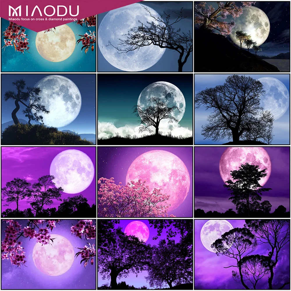

Miaodu Diamond Painting Round Moon Rhinestones Pictures Mosaic Diamond Embroidery Sale Scenery Cross Stitch Crafts Kit