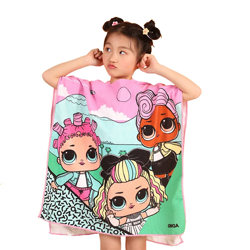 

LOL Surprise Dolls Kawaii Pink Bath Towel Children Wearable Hooded Beach Towel Bathroom Supplies Vacation Kid Gifts for Boy Girl