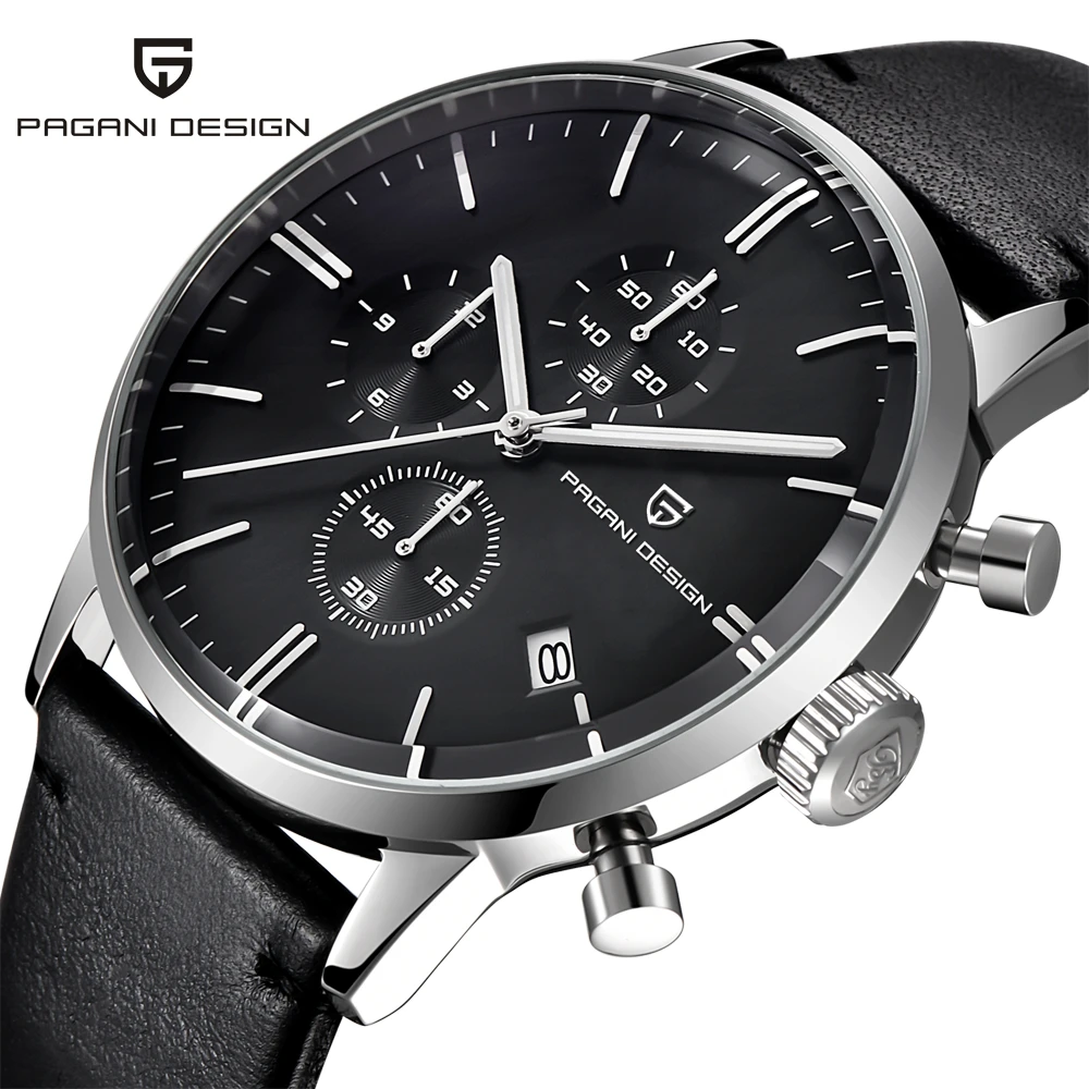 PAGANI DESIGN Mens Watches Top Brand Luxury Waterproof 30M Genuine Leather Japanese VK67 Movement Quartz Watch Relogio Masculino | Наручные