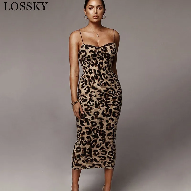 Sexy Leopard Snake Print Strap Midi Party Dress Sleeve Lace Bodycon Backless Slim Summer Elegant Long Beach Vestidos Robe | Женская