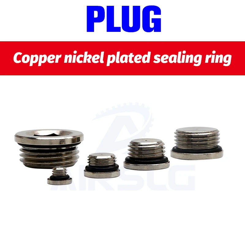 

Quick plug M5 1/8 1/4" 3/8" 1/2" 3/4" copper inner hexagonal plug with sealing ring npt plug copper plug End Cap For Pneumatic
