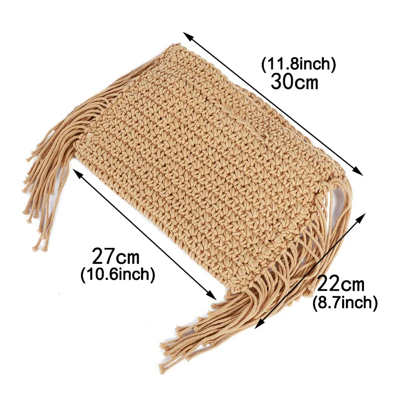 

Bohemia Tassel Handmade Straw Women Handbags Cotton Rope Woven Bags For Women Fringe Edge Straw Women's Bag Beach Lady Hand Bags