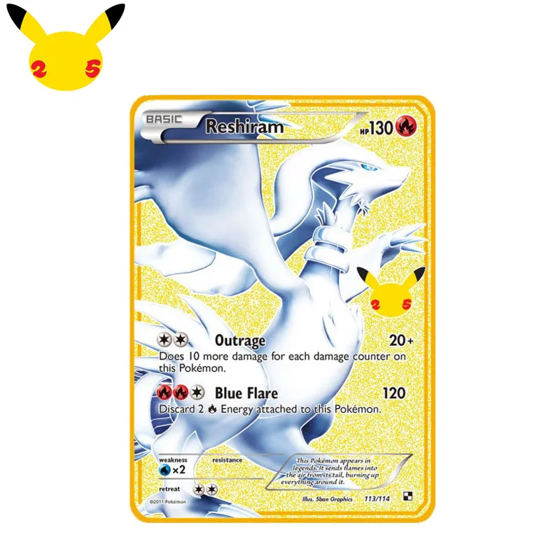 Пикачу 25-е специальное издание карты Pokemon V металлическая Charizard Zekrom Reshiram боевые