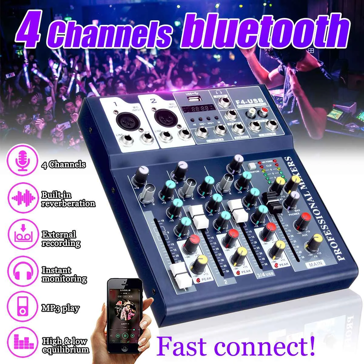Мини Портативный аудио микшер с USB DJ звук микшерный пульт MP3 Jack 4 канала караоке 48 в усилитель для караоке KTV матч Вечерние