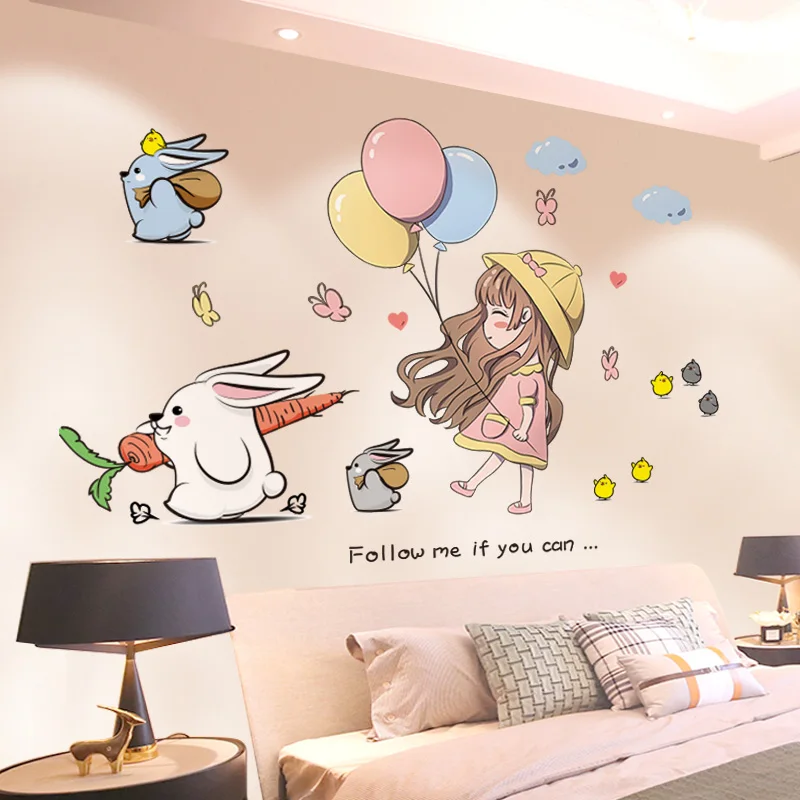 

[shijuekongjian] Rabbits Animals Wall Stickers DIY Girl Balloons Wall Decals for Kids Bedroom Baby Room Nursery Home Decoration