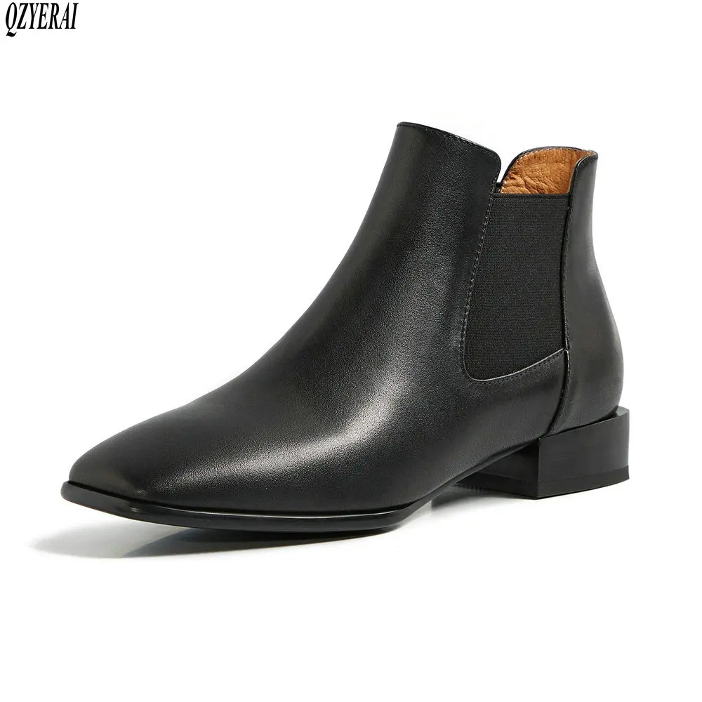 

QZYERAI black Ankle boots Genuine leather Female boots Women's boots Autumn and winter cowhide Women's shoes Size 34-40