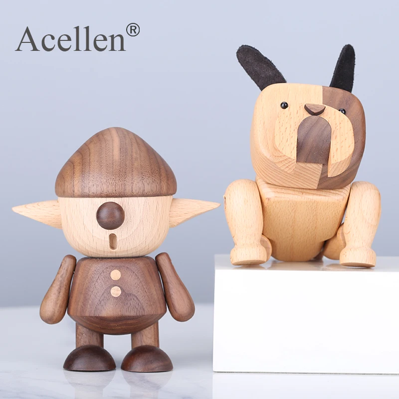 

Nordic Wooden French Bulldog Statue Hobbit Figurines Home Decor Modern Desk Decoration Accessories Art Ornaments Toy Gifts