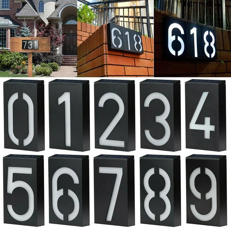 New Solar LED Lamp House Address Number Sign Waterproof IP55 Door Address Digits Plate Plaque Mailbox Solar Wall Lamp 17.8x9.8cm