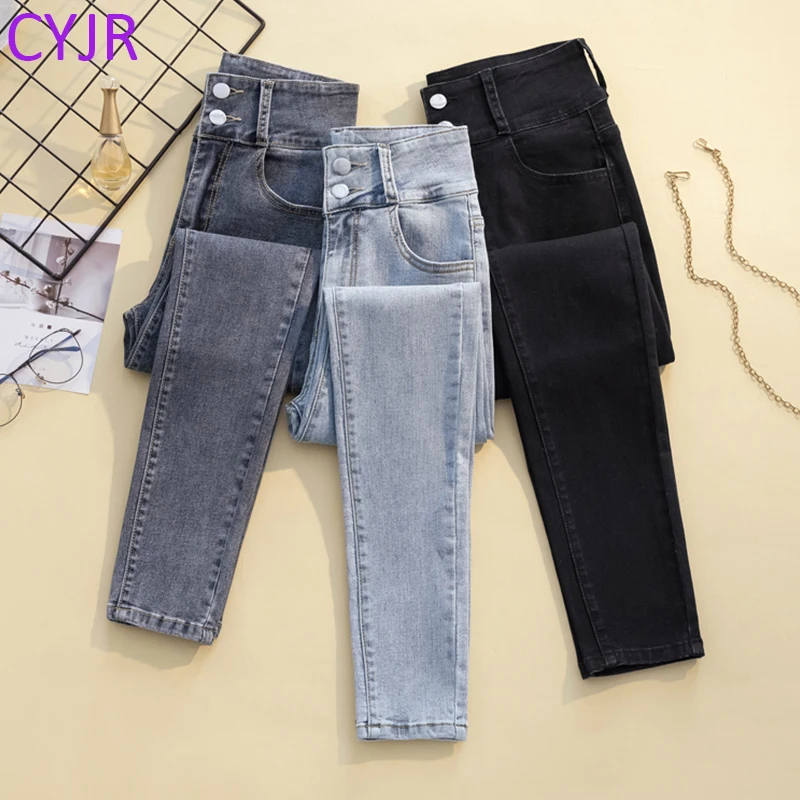 

Women's Black Jeans Stretch High Waist Skinny Denim Pants Plus Size Female Vintage Washed Pencil Jeans Pants Mom Cowboy Trouser