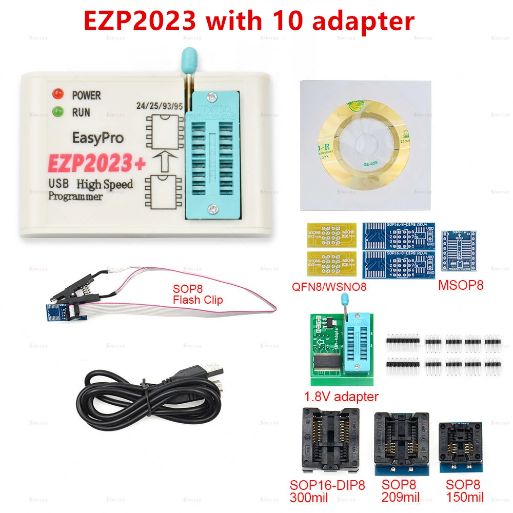 USB-программатор EZP2023 полный комплект + 12 адаптеров поддержка 24 25 93 95 EEPROM флеш-Bios для