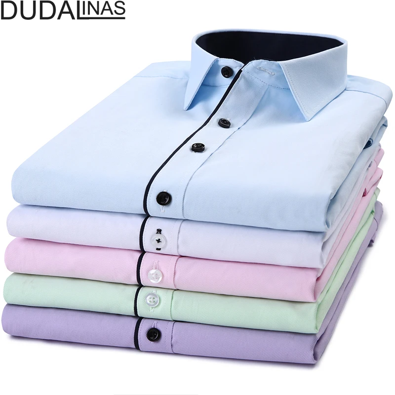 

Men Dress Shirts Autumn New Fashion Pure Color Man Long Sleeve Dudalinas Slim Fit Leisure Styles Business Shirt
