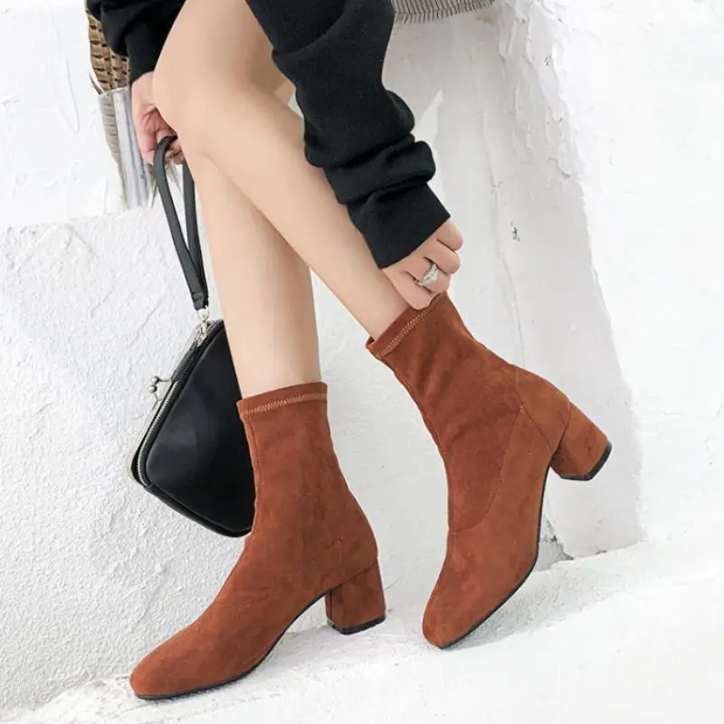 Taoffen/женские зимние ботильоны без шнуровки модная удобная офисная обувь на