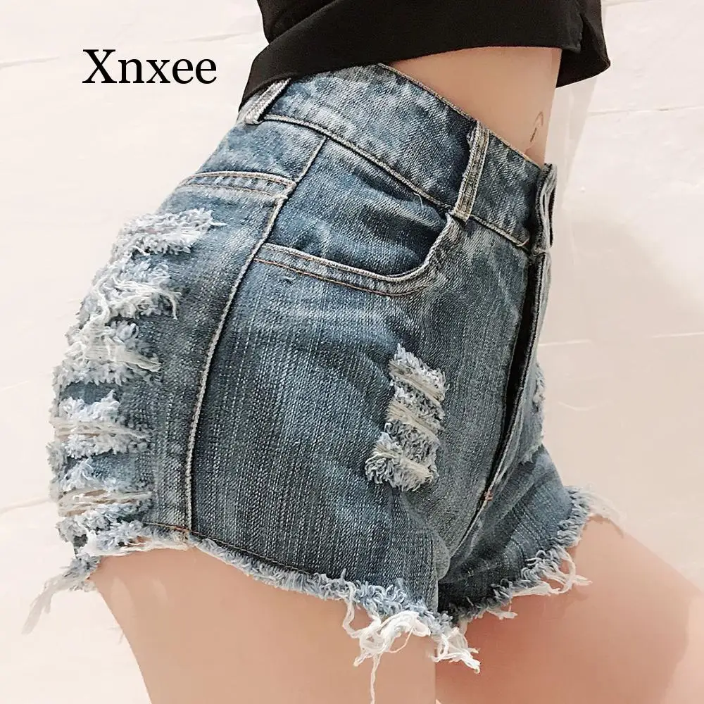 Sexy Club Butt Ripped Short Jeans Women Ass Hole Denim Short Jeans For Women High Waisted Jeans Shorts Cut Out Mini Denim Pants
