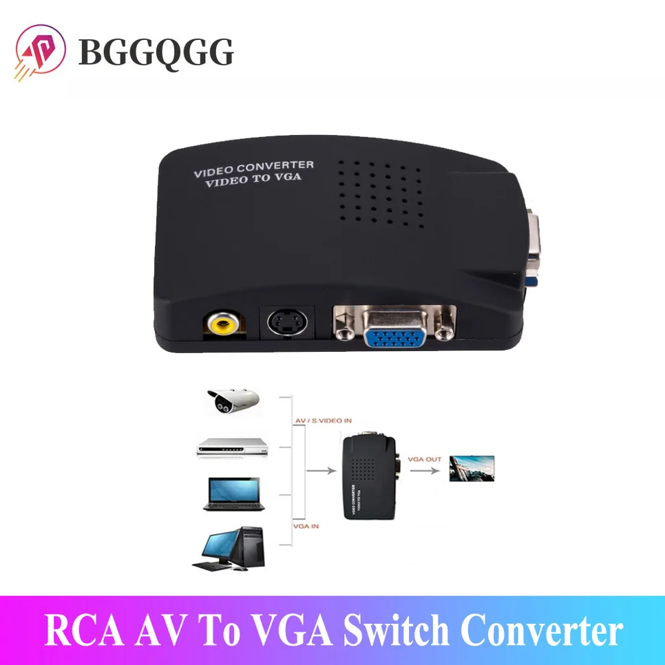 BGGQGG Vga S video Композитный преобразователь RCA AV в VGA для Dvd Dvr Vcr монитора видео адаптер