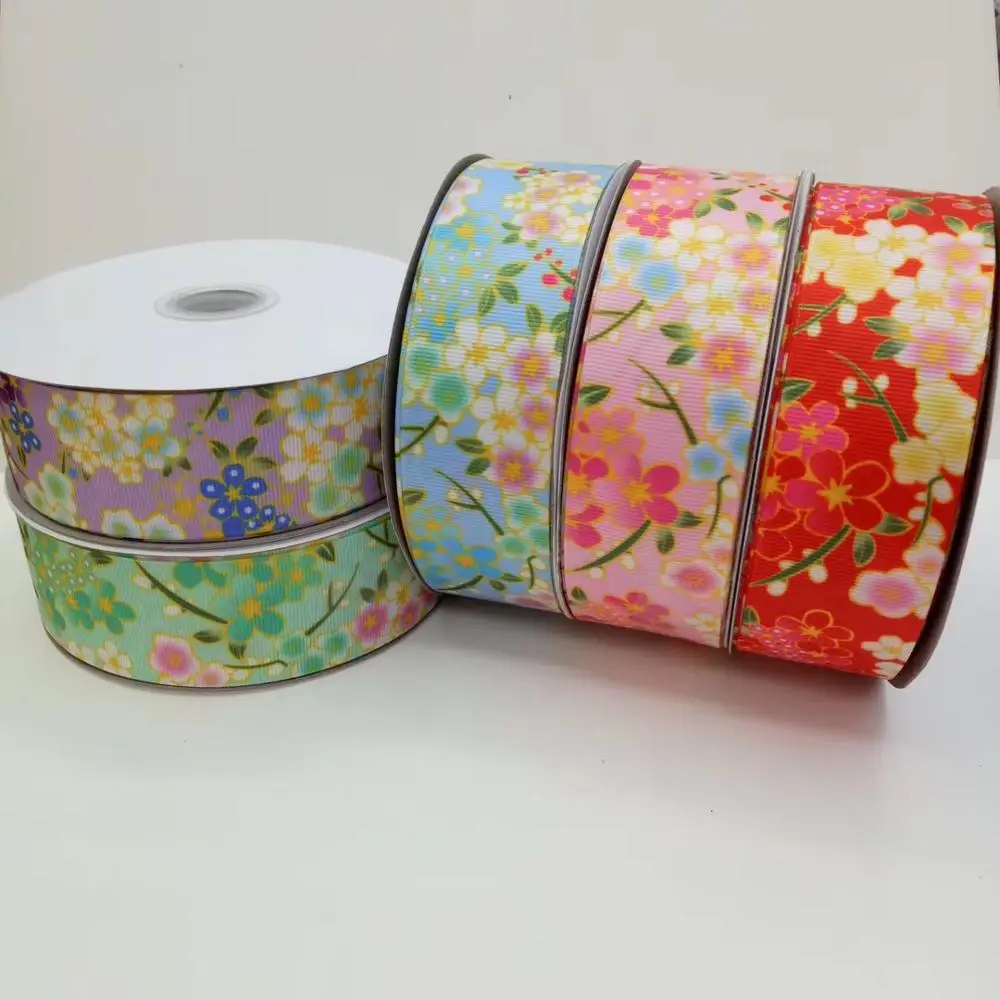 Лента Grosgrain с цветочным принтом 1-1/2 дюйма односторонняя рисунком японской вишни и