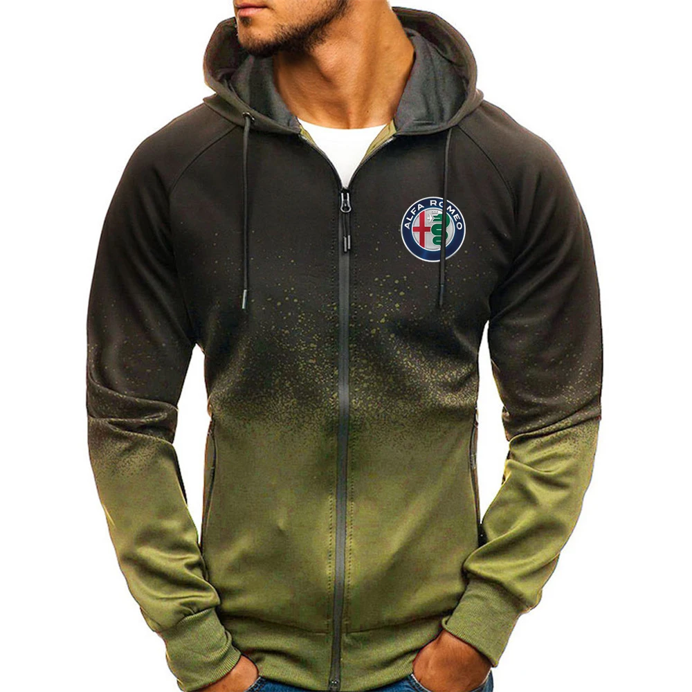 

2021 Alfa Romeo Autumn Men's Tops Print Hoodies Zipper jackets Man Sweatshirts Casual Gradient Sleeve Outerwear Color Comfortabl
