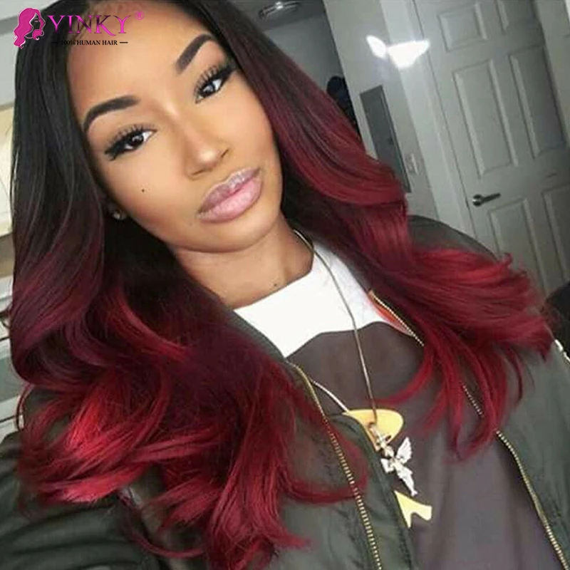 T1B/99J Ombre Body Wave Lace Front Wig Highlight Lace Frontal Human Hair Wigs for Women Brazilian Hair Pre-plucked HD Lace Wig